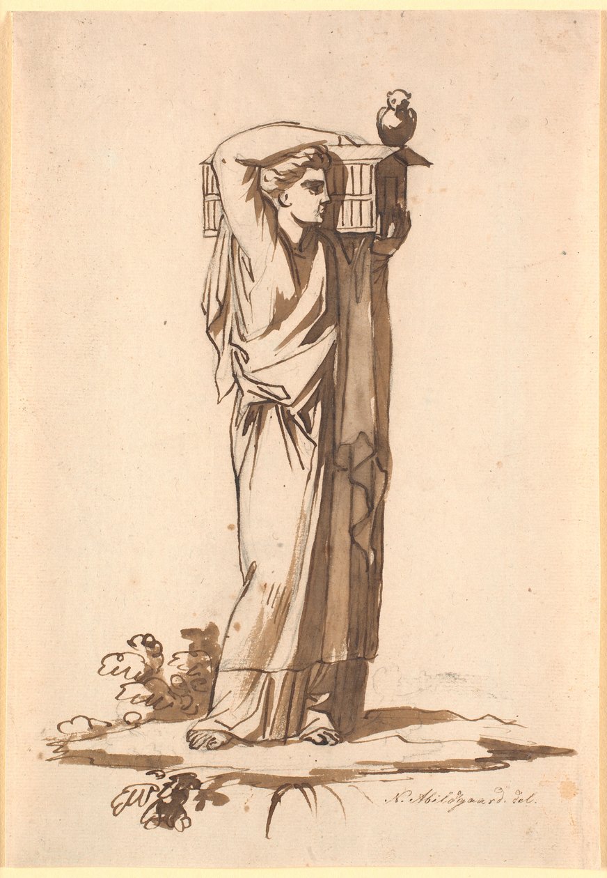 Een vrouwenfiguur die een ark op de linkerschouder draagt door Nicolai Abildgaard