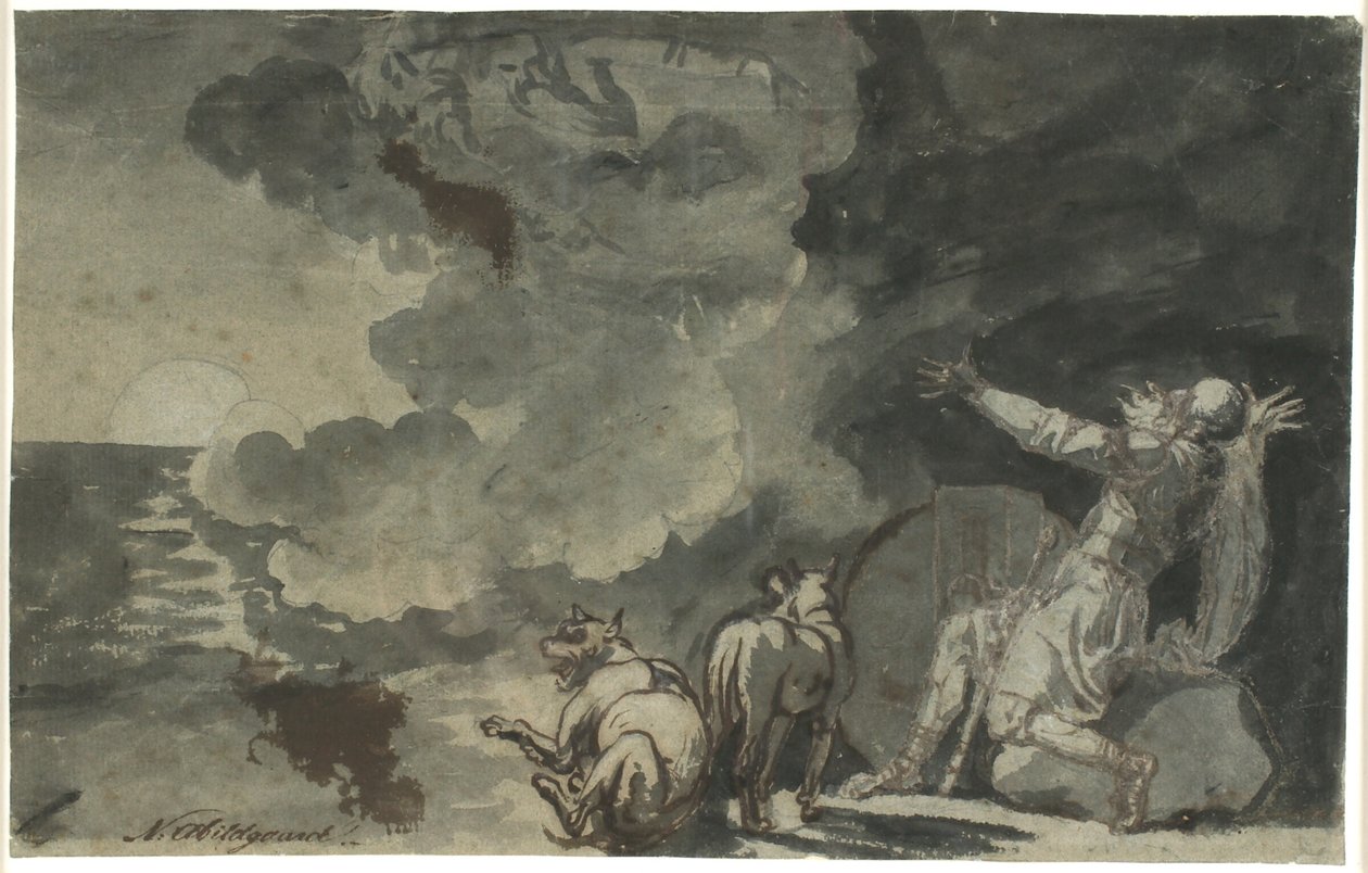 Fingal ziet de geesten van zijn voorouders bij maanlicht. Scène uit Ossian door Nicolai Abildgaard