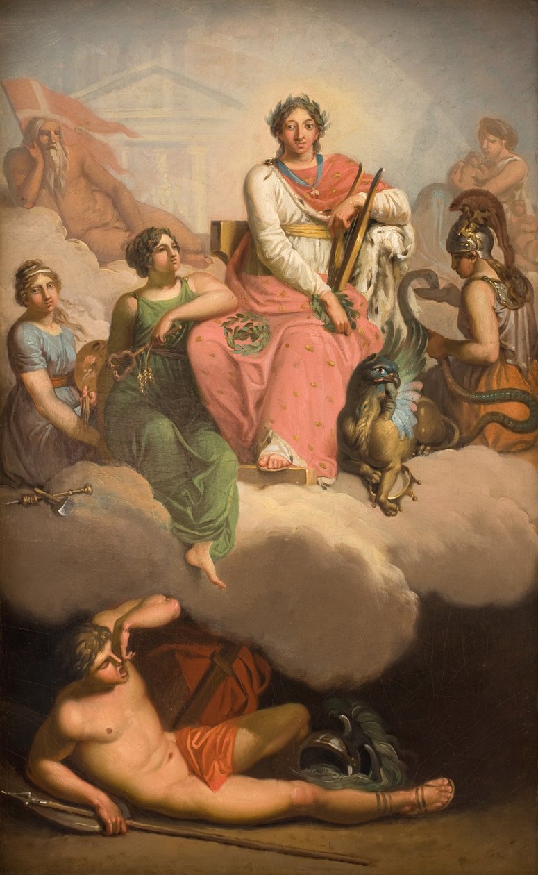 Frederik V als Beschermer van Wetenschap en Kunst door Nicolai Abildgaard