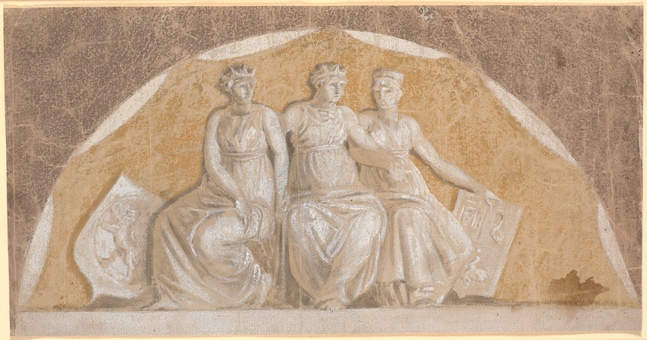 Halfrond veld met drie ronde vrouwenfiguren, de twee buitenste met schilden die lijken te tonen dat ze Noorwegen en Noord-Duitse landen (Stormarn en Ditmarsken?) vertegenwoordigen. De middelste symboliseert vermoedelijk Denemarken door Nicolai Abildgaard