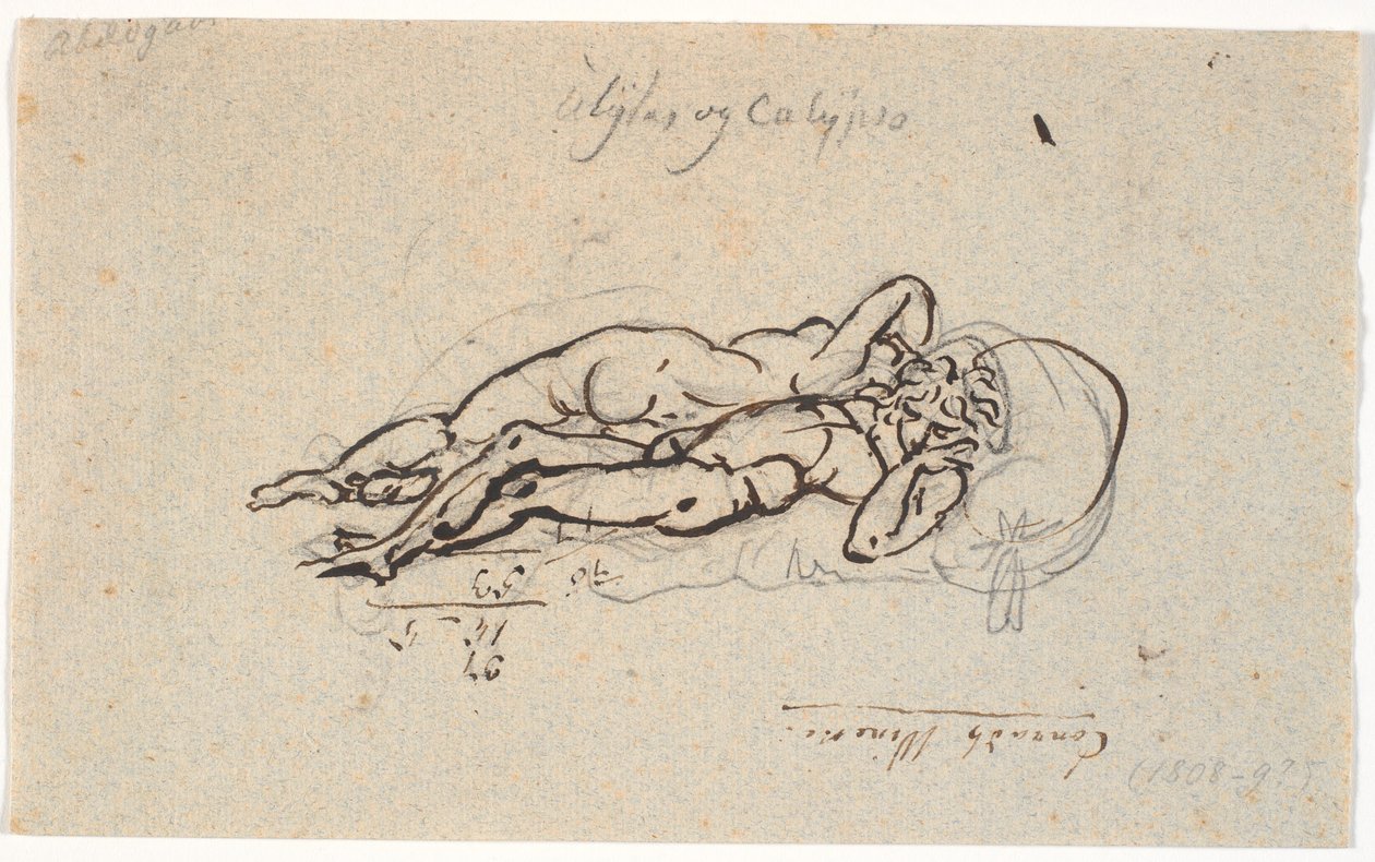 Odysseus en Kalypso, naakt liggend op een bed door Nicolai Abildgaard