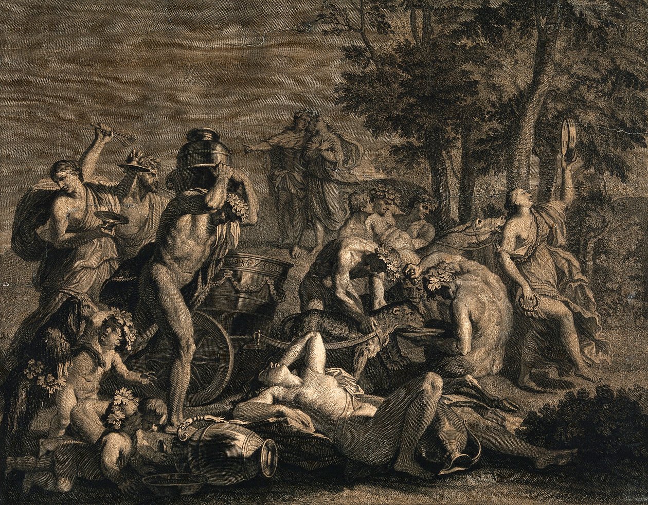 Een bacchanaal met luipaarden die trekken door Nicolas Poussin