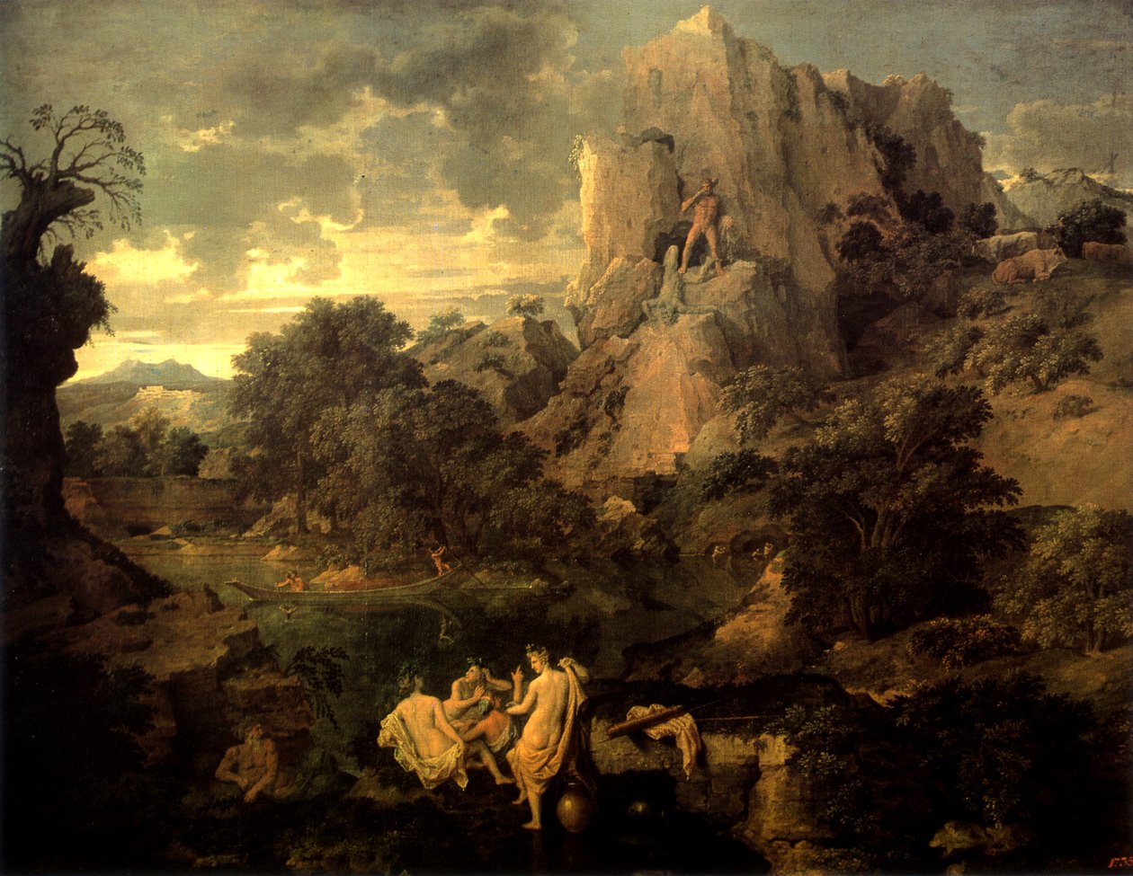 Landschap met Hercules en Cacus door Nicolas Poussin