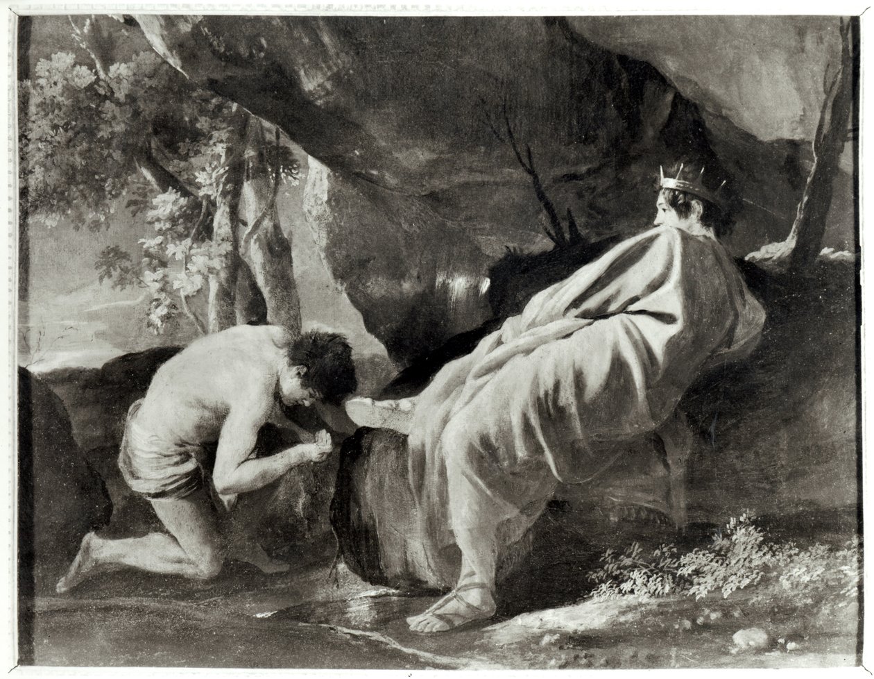 Midas bij de bron van de rivier Pactolus door Nicolas Poussin