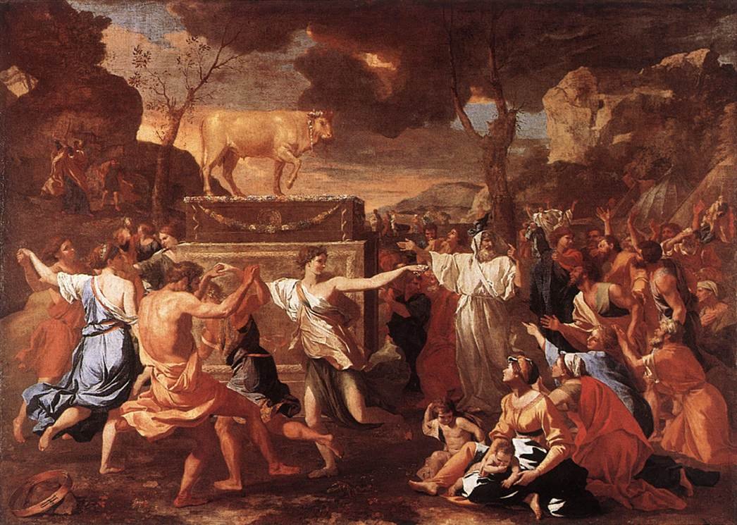 De Aanbidding van het Gouden Kalf door Nicolas Poussin