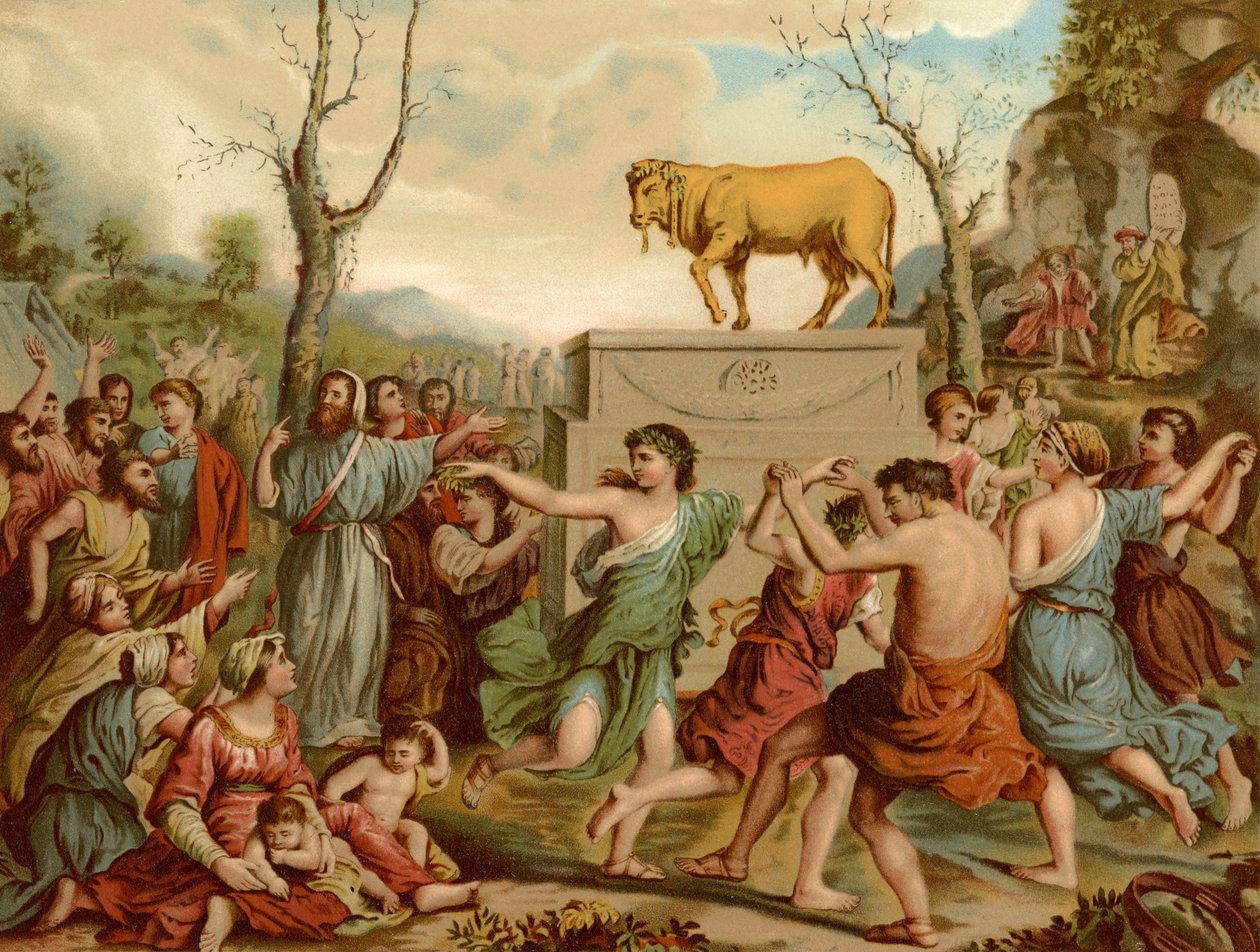 De aanbidding van het gouden kalf door Nicolas Poussin