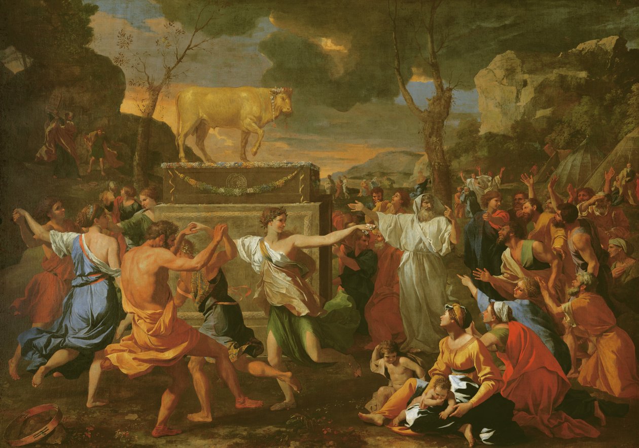 De Aanbidding van het Gouden Kalf, voor 1634 door Nicolas Poussin