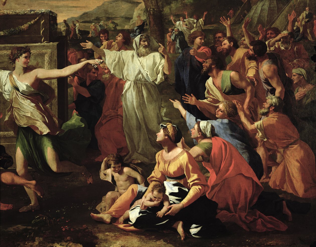 De Aanbidding van het Gouden Kalf, voor 1634 (detail) door Nicolas Poussin