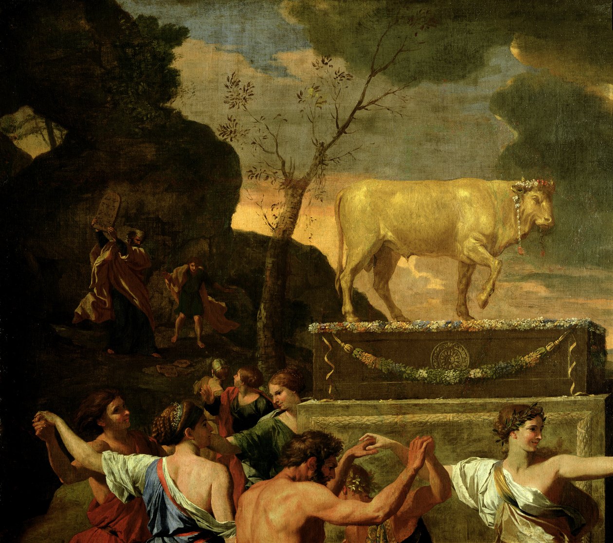 De Aanbidding van het Gouden Kalf, voor 1634 (detail) door Nicolas Poussin