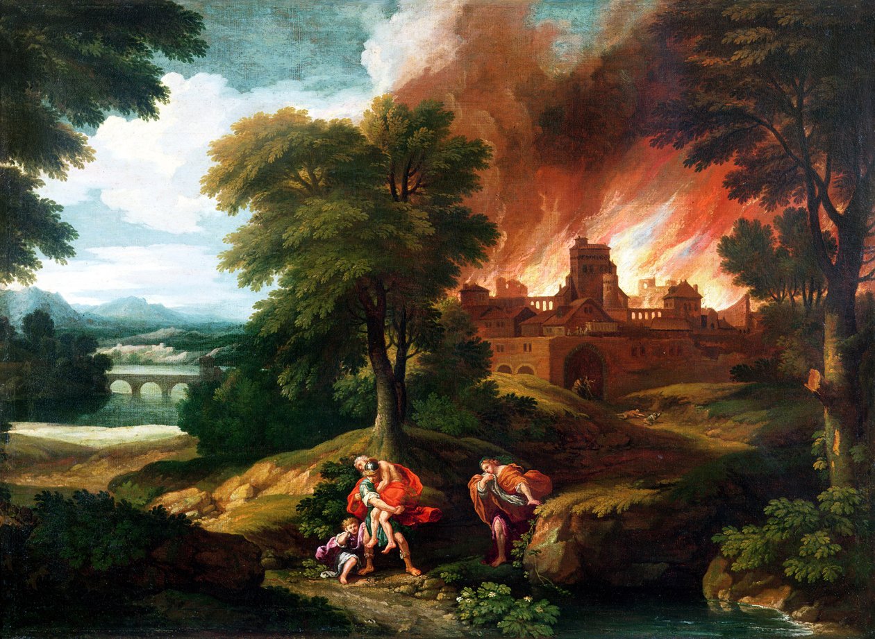 De Verbranding van Troje door Nicolas Poussin