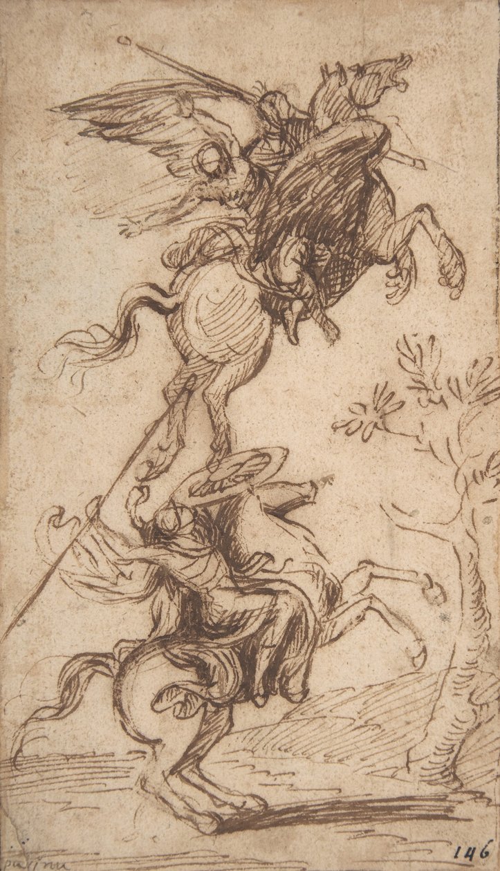 De tovenaar Atlante ontvoert de dame van Pinabello (Ariosto, Orlando Furioso, canto II, 38) door Nicolas Poussin