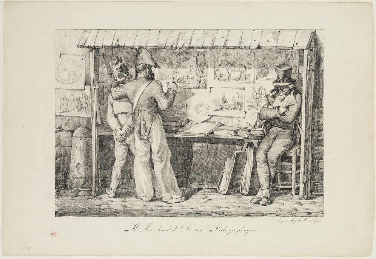 Le marchand de dessins lithographiques, tussen 1818 en 1819 door Nicolas Toussaint Charlet