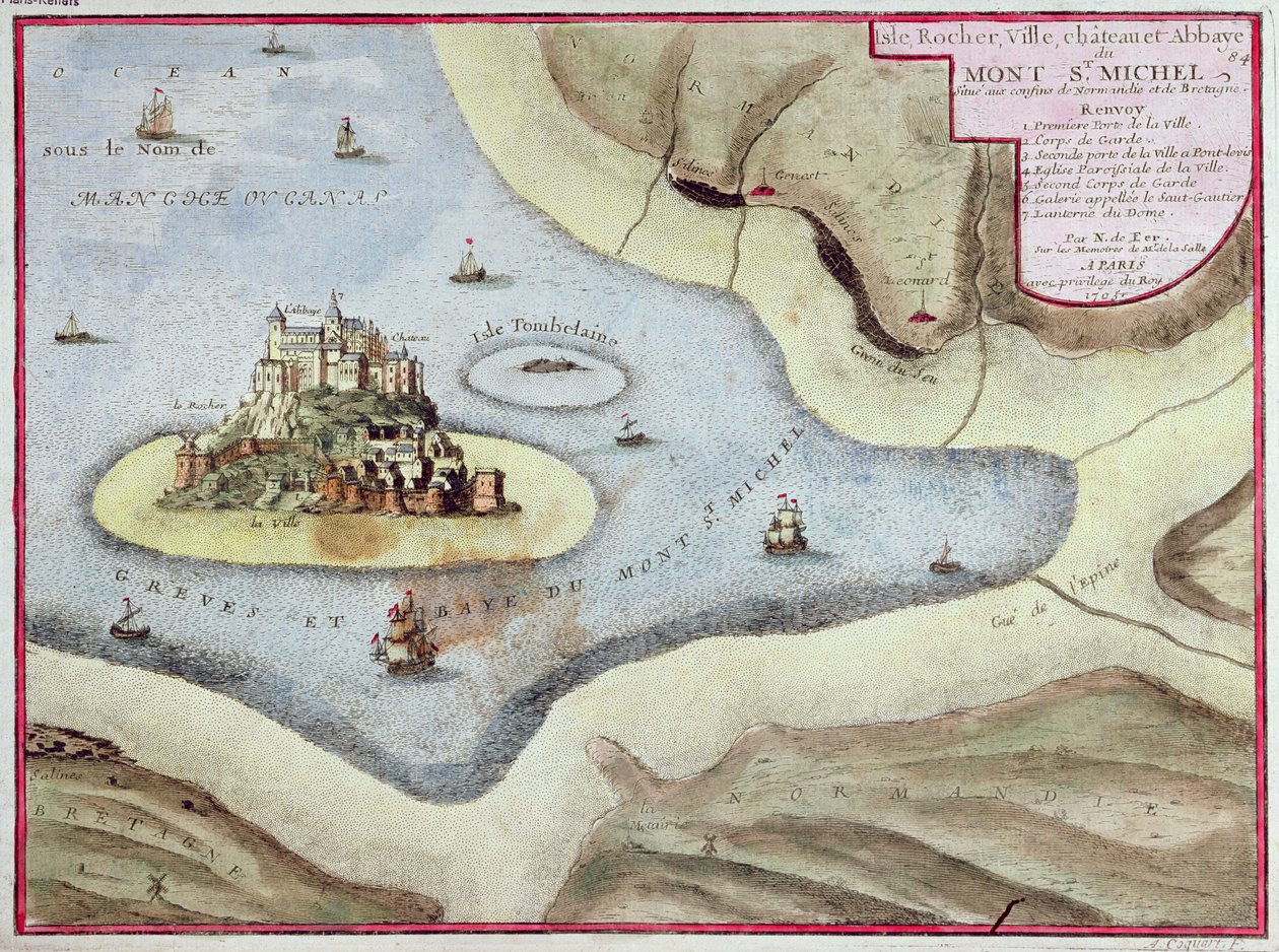 De stad, het kasteel en de abdij van Mont Saint-Michel, 1703 door Nicolas de Fer