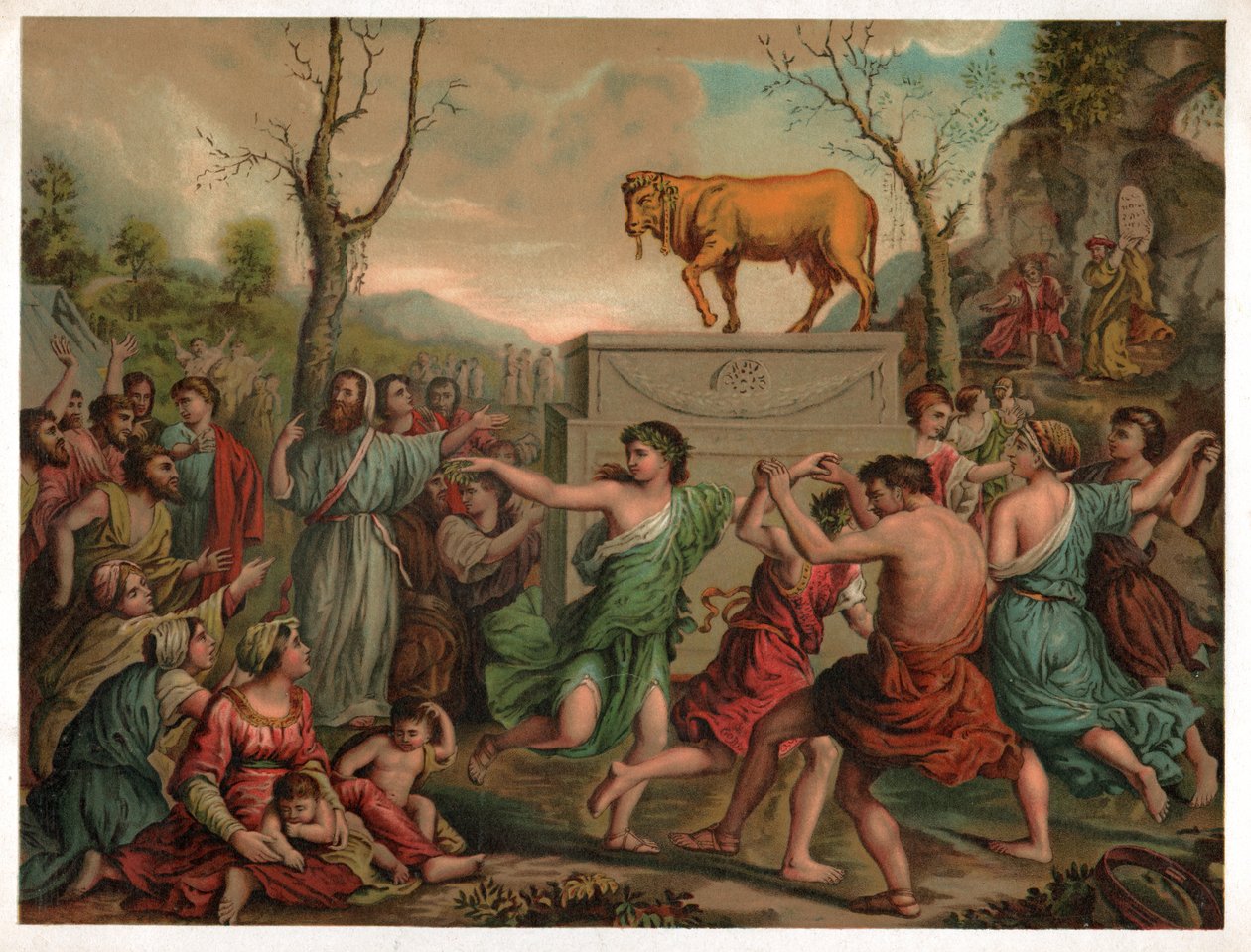 Aanbidding van het gouden kalf door Nicolas (after) Poussin