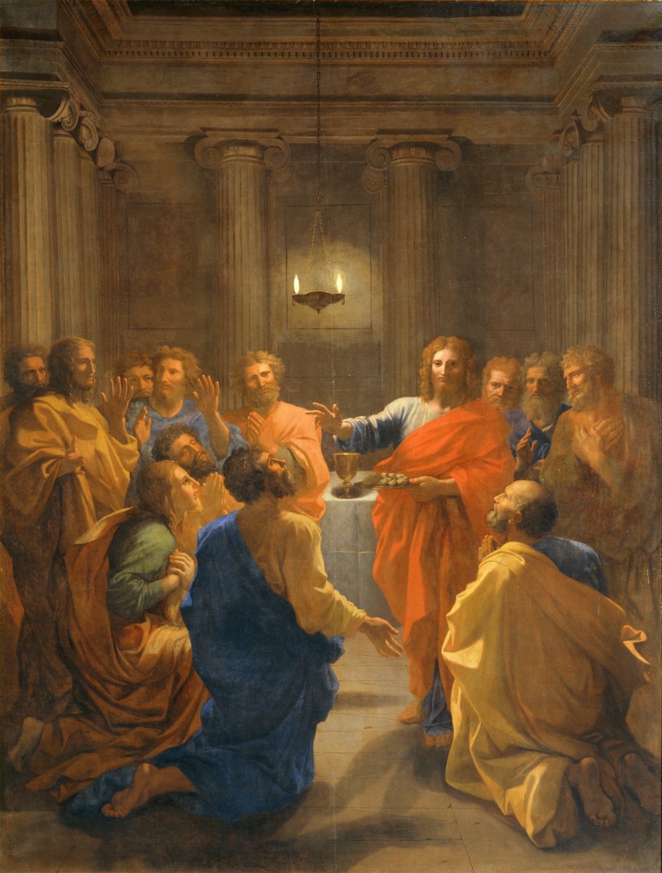 Jezus Christus die de Eucharistie instelt ... door Nicolas (attr.to) Poussin