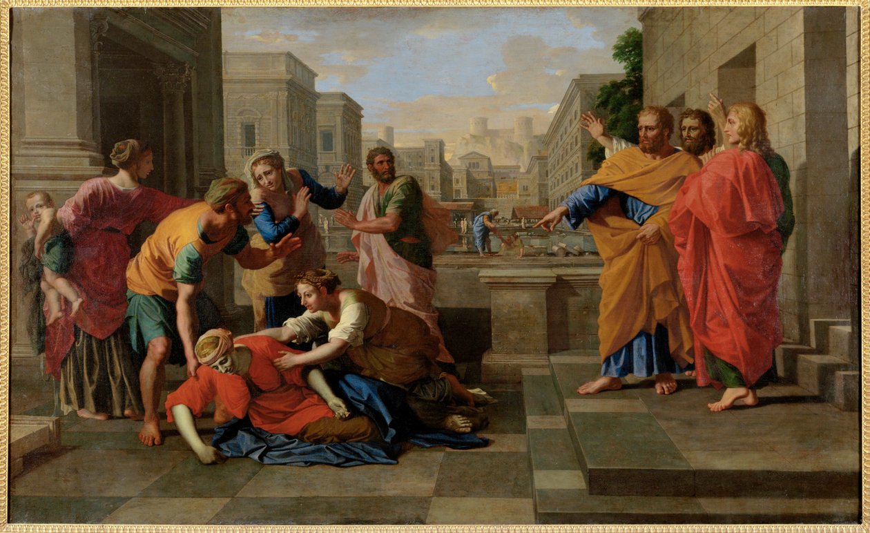 La mort de Saphire - De dood van Saphire ... door Nicolas (attr.to) Poussin