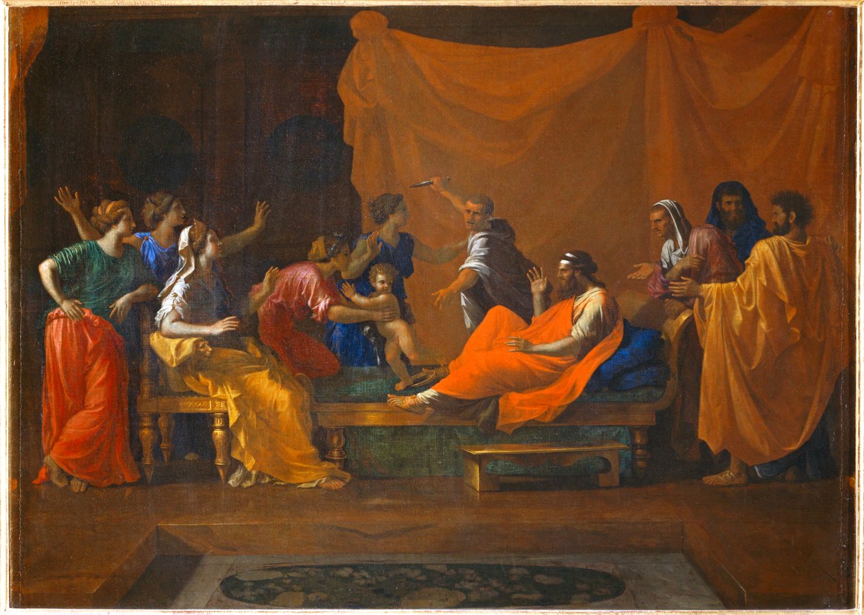 Moise enfant foulant aux pieds la couronne de Pharaon - Kind Mozes vertrapt de kroon van de farao ... door Nicolas (attr.to) Poussin