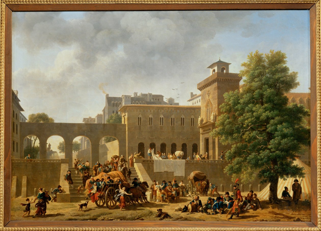 De buitenkant van een militair hospitaal, ook bekend als "De Fransen in Italië", Salon 1804 ... door Nicolas Antoine Taunay
