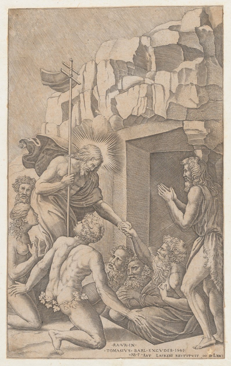 Christus in het voorgeborchte, naar Raphael, 1541 door Nicolas Beatrizet