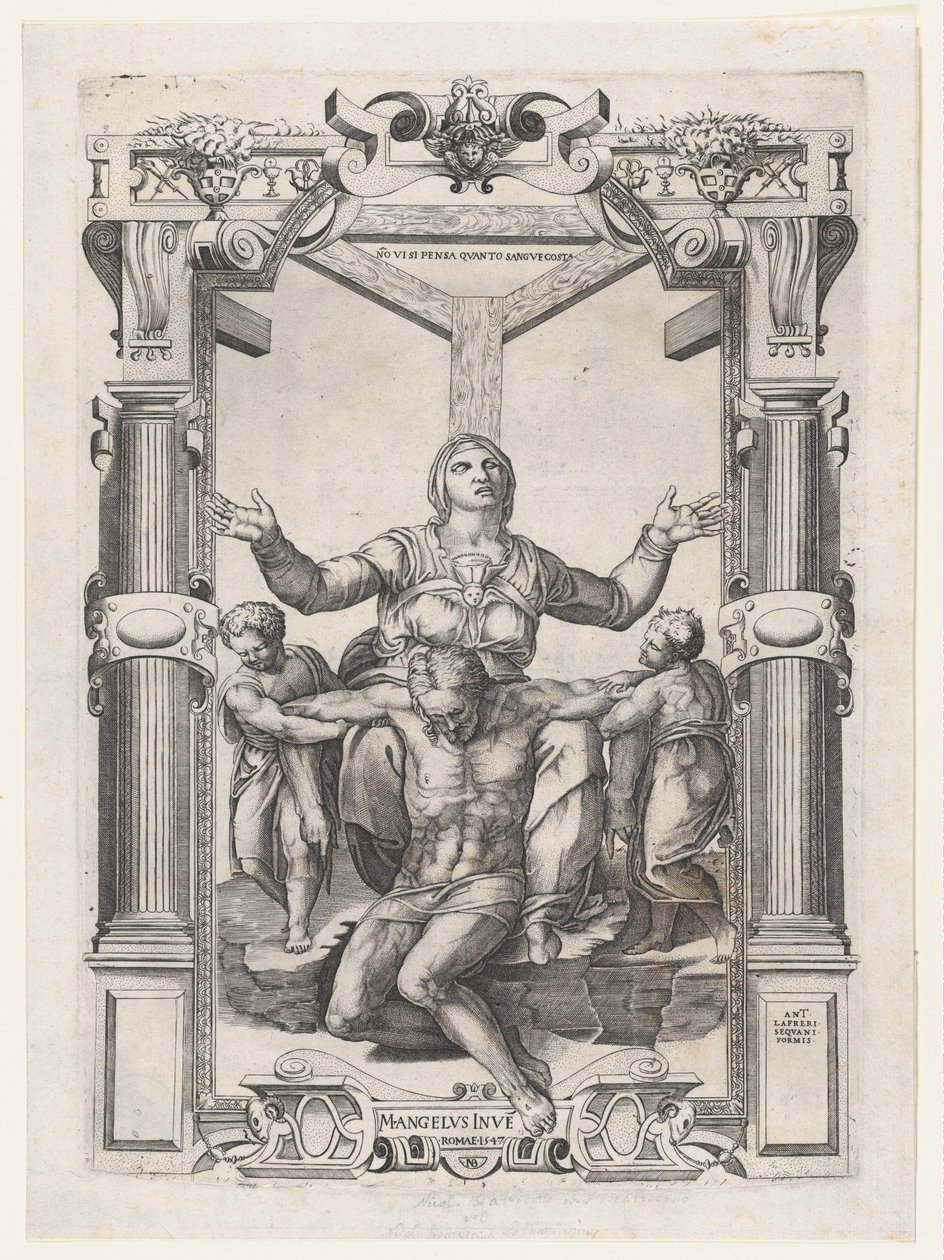 Pietà met engelen voor het kruis, 1547 door Nicolas Beatrizet