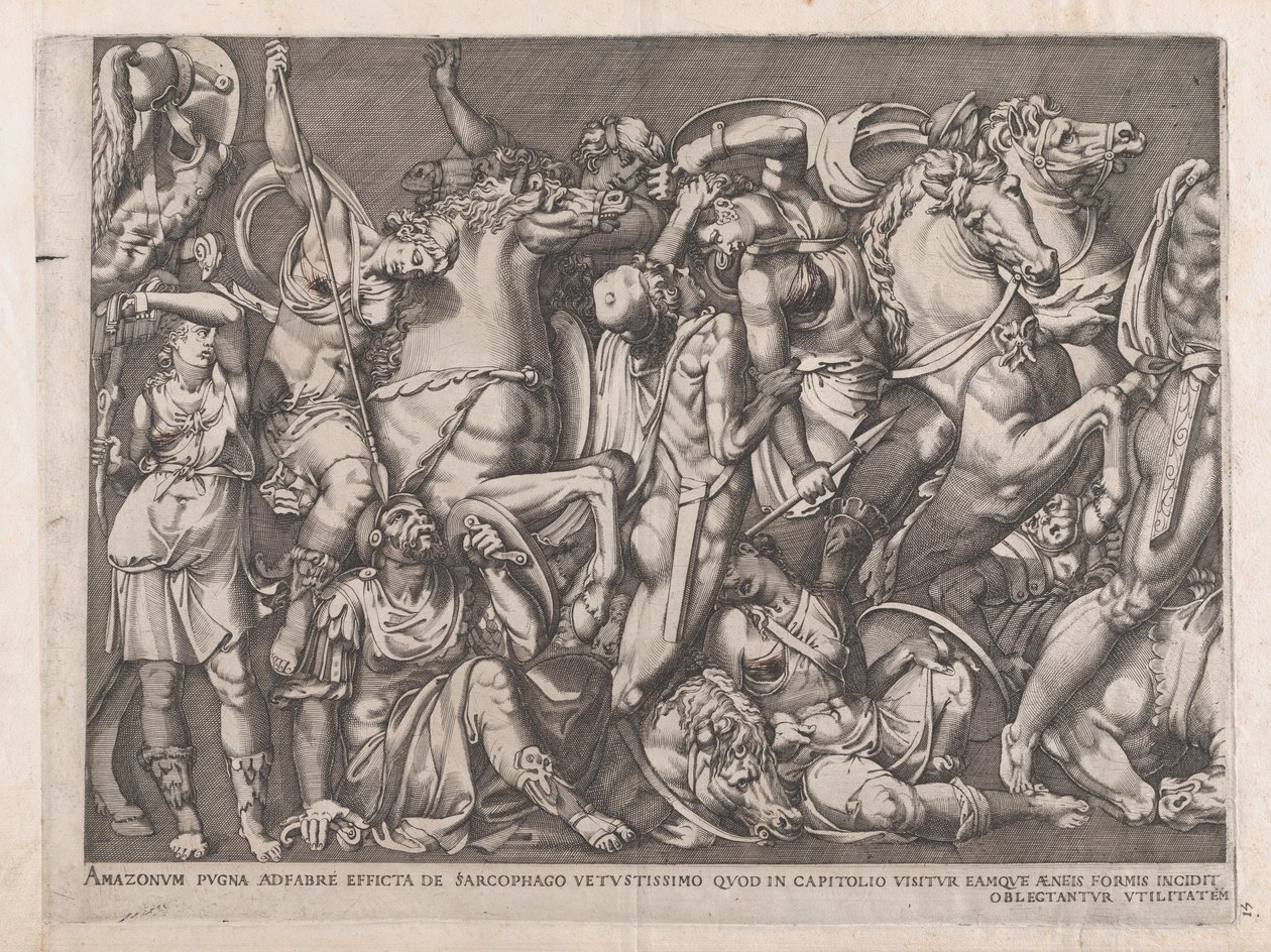 Speculum Romanae Magnificentiae: Slag van de Amazonen, 1559 door Nicolas Beatrizet