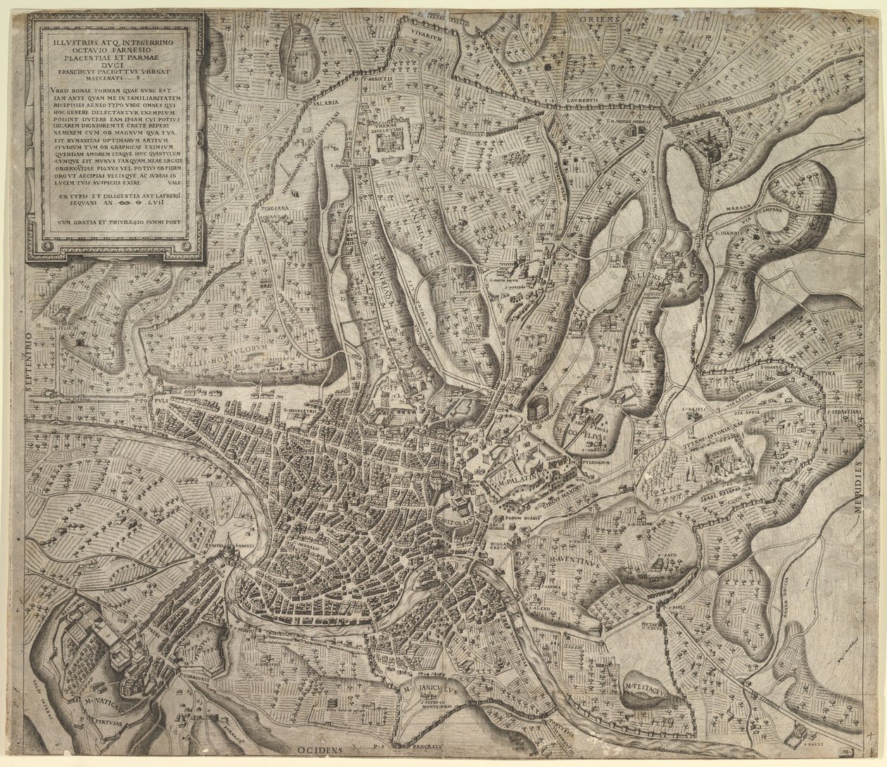 Speculum Romanae Magnificentiae: Uitzicht op Rome vanuit het westen door Nicolas Beatrizet