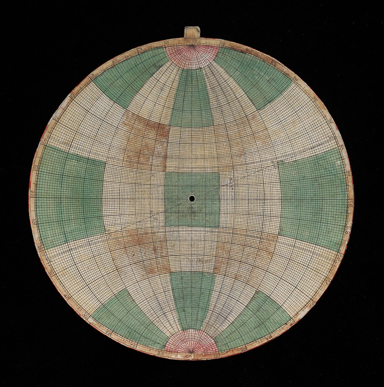 Astrolabium, detail van een plaat met een projectie van Frijus door Nicolas Bion