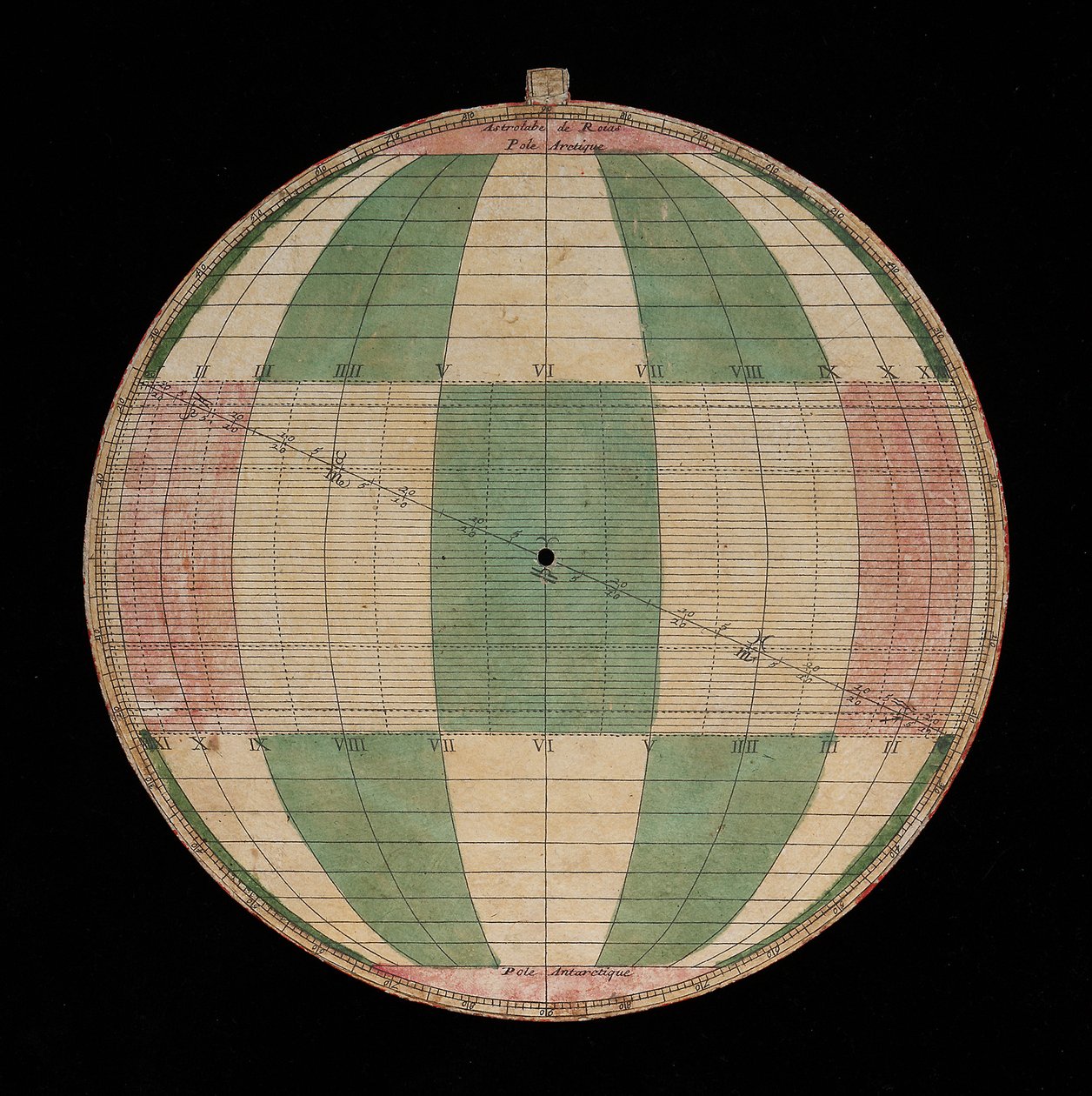 Astrolabium, detail van een plaat met een projectie van Rojas door Nicolas Bion