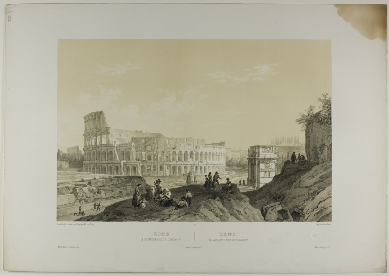 Rome: Het Colosseum en de Boog van Constantijn, plaat 38 uit Italie Monumentale et Pittoresque door Nicolas Chapuy