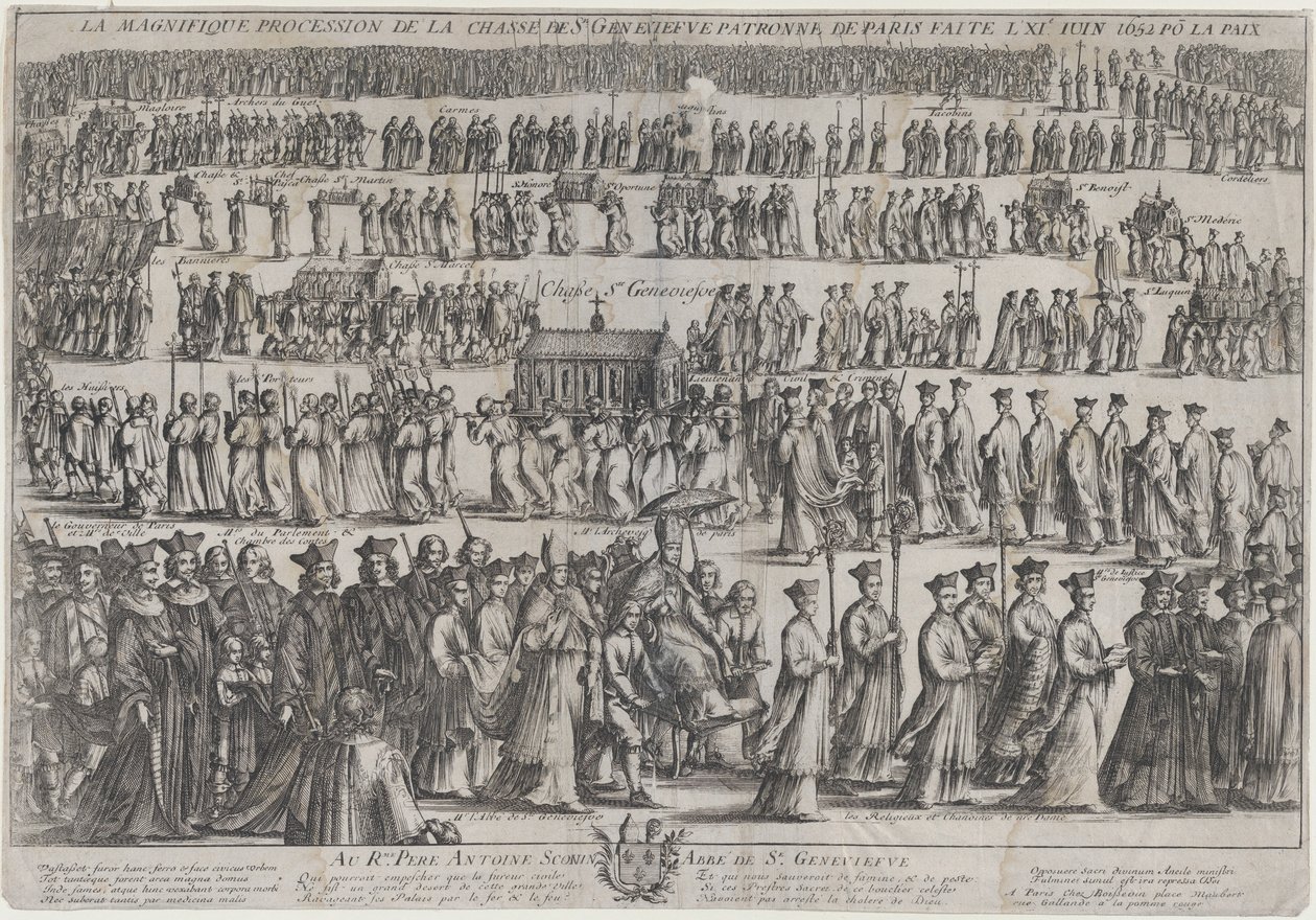 De Processie van de Kist van St. Genevieve, met Geestelijken en Leken in Zes Rijen door Nicolas Cochin