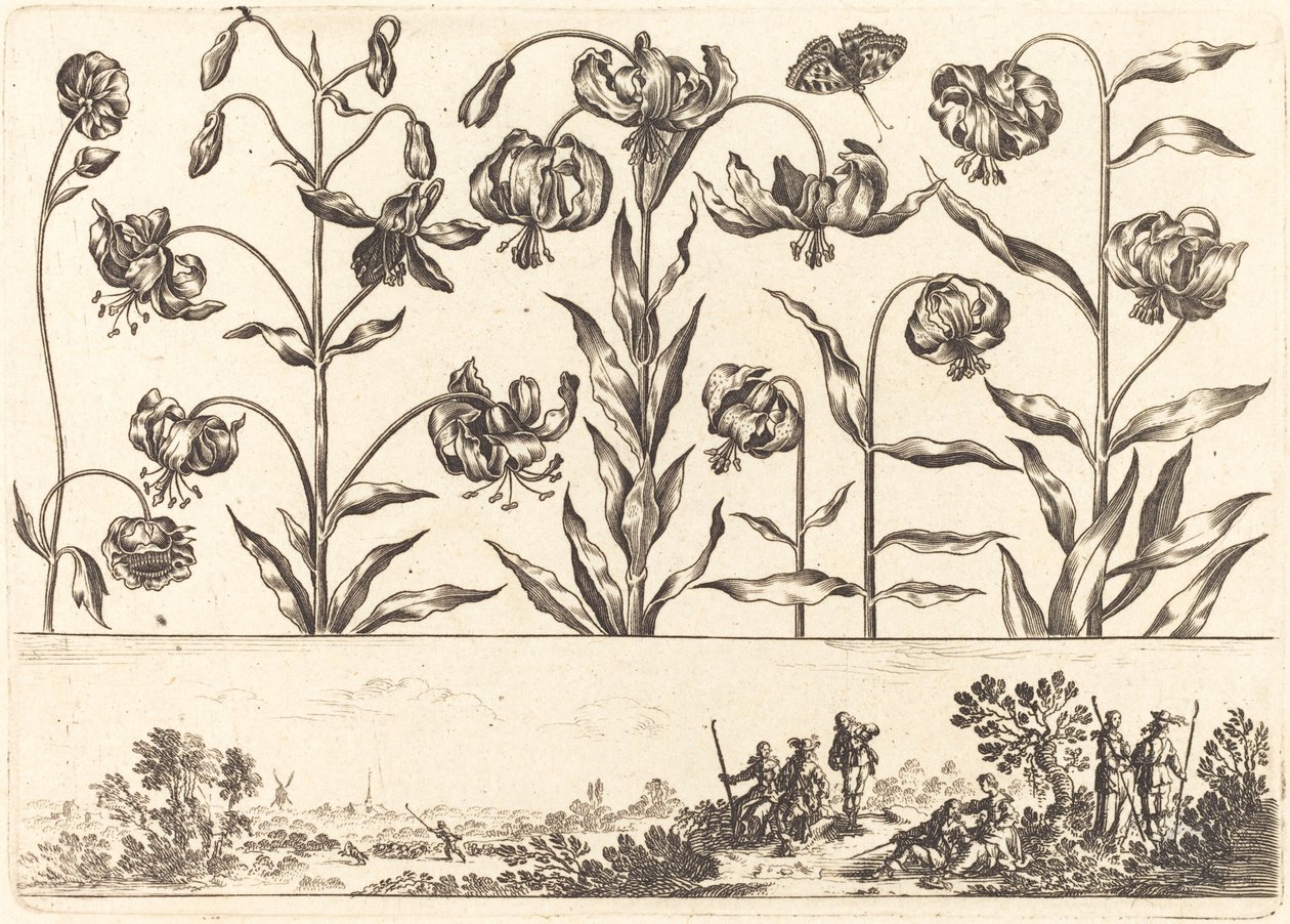 Bloemafdruk nr. 5 door Nicolas Cochin after Balthasar Moncornet