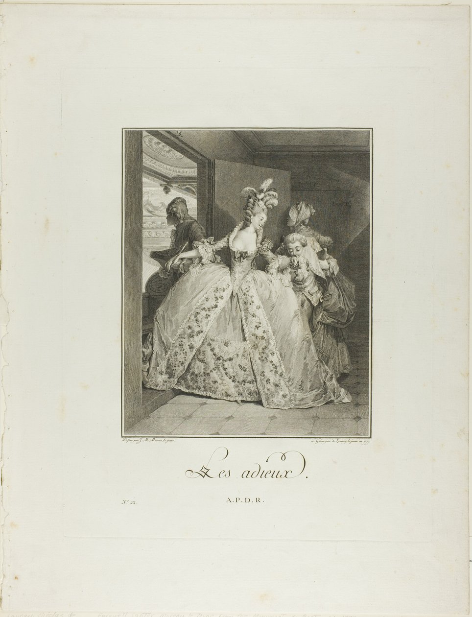Afscheid, uit Monument du Costume Physique et Moral de la fin du Dix-huitième siècle door Nicolas Delaunay