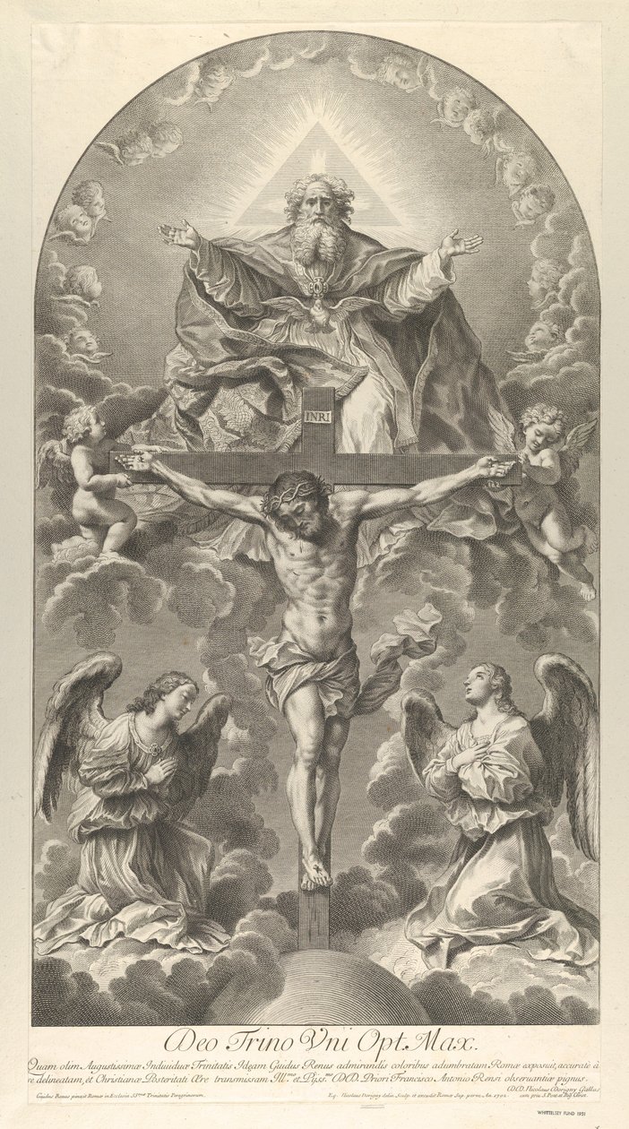 De Heilige Drie-eenheid, Christus aan het kruis geflankeerd door twee engelen, de Heilige Geest als een duif, 1702 door Nicolas Dorigny
