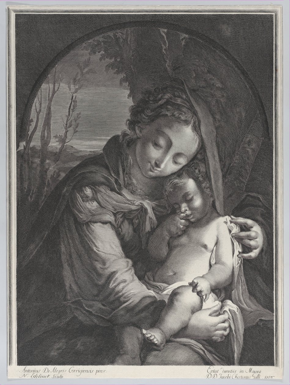 Maagd met het slapende Christus Kind, 1708 door Nicolas Etienne Edelinck