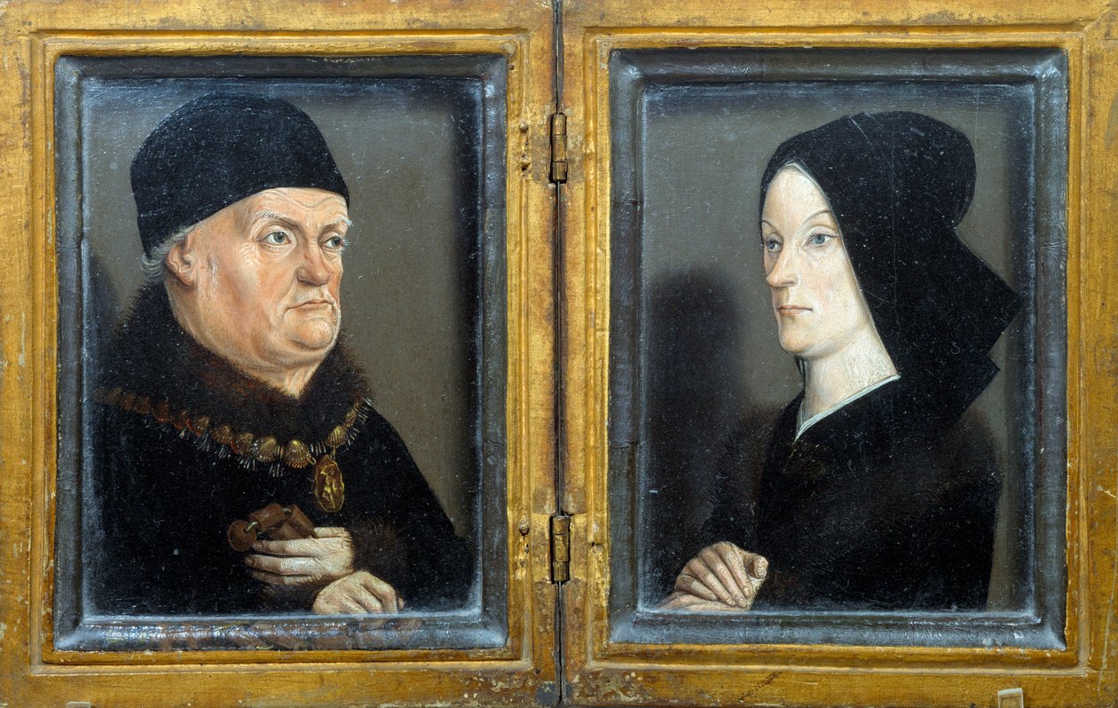Diptiek van de Matheron: portretten van René, Hertog van Anjou, Graaf van Provence, Koning van Sicilië en Jeruzalem en zijn vrouw Jeanne de Laval door Nicolas Froment