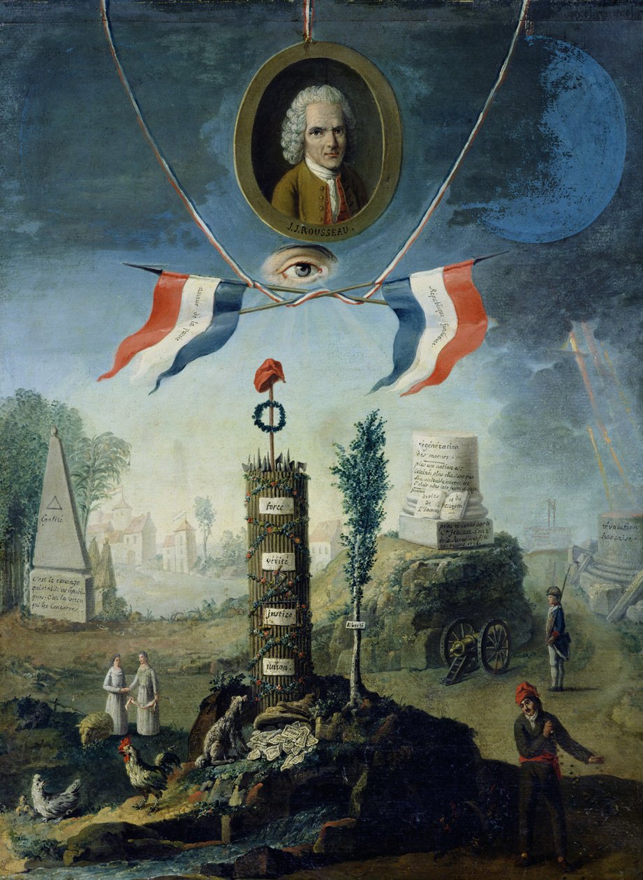 Een Allegorie van de Revolutie met een portretmedaillon van Jean-Jacques Rousseau (1712-78) 1794 door Nicolas Henri Jeaurat de Bertry
