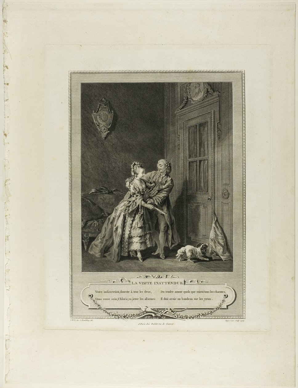 Onverwachte oproep, uit Monument du Costume Physique et Moral de la fin du Dix-huitième siècle door Nicolas Joseph Voyez