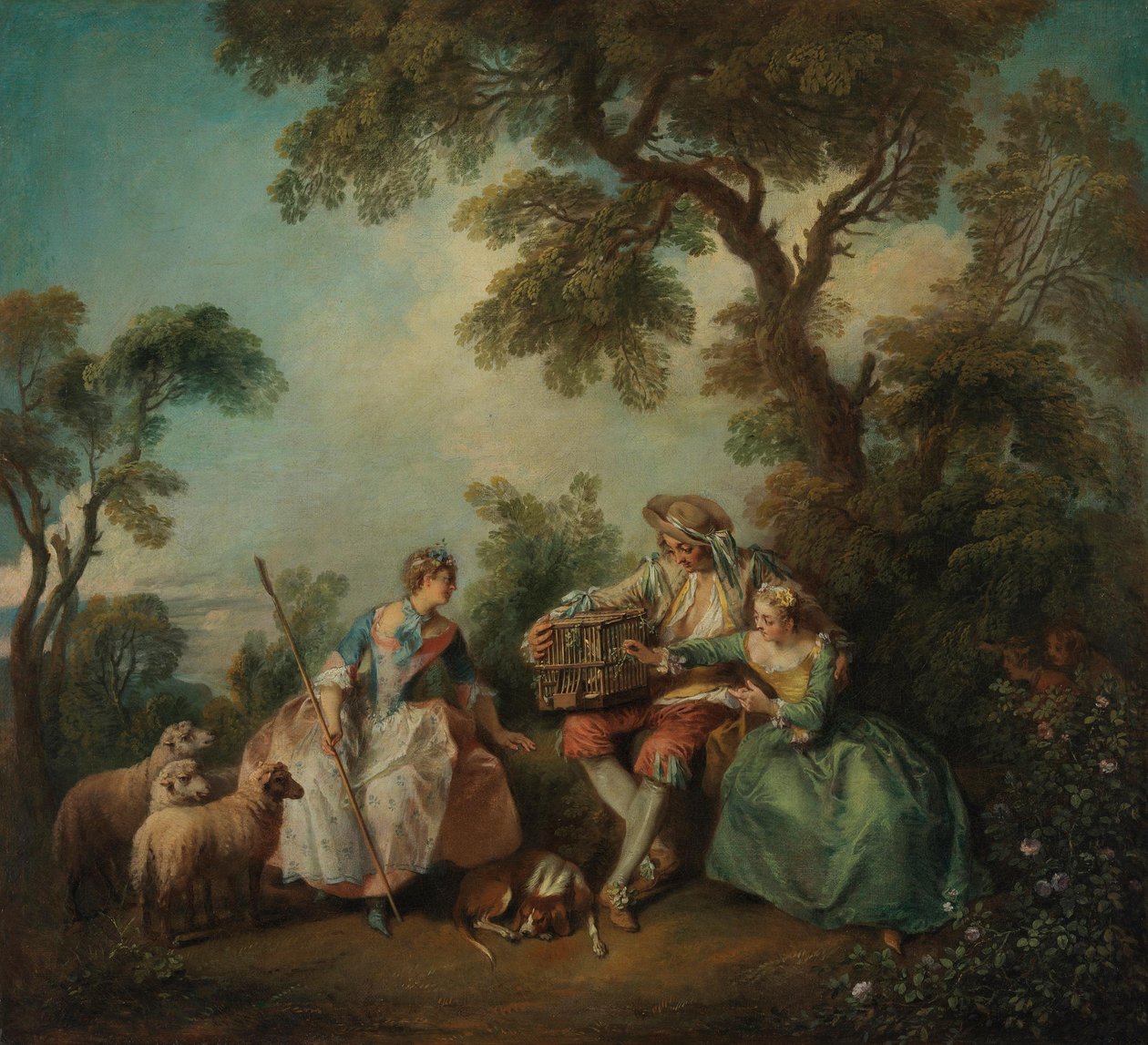 De vogelkooi (De liefdes van het bosje) door Nicolas Lancret