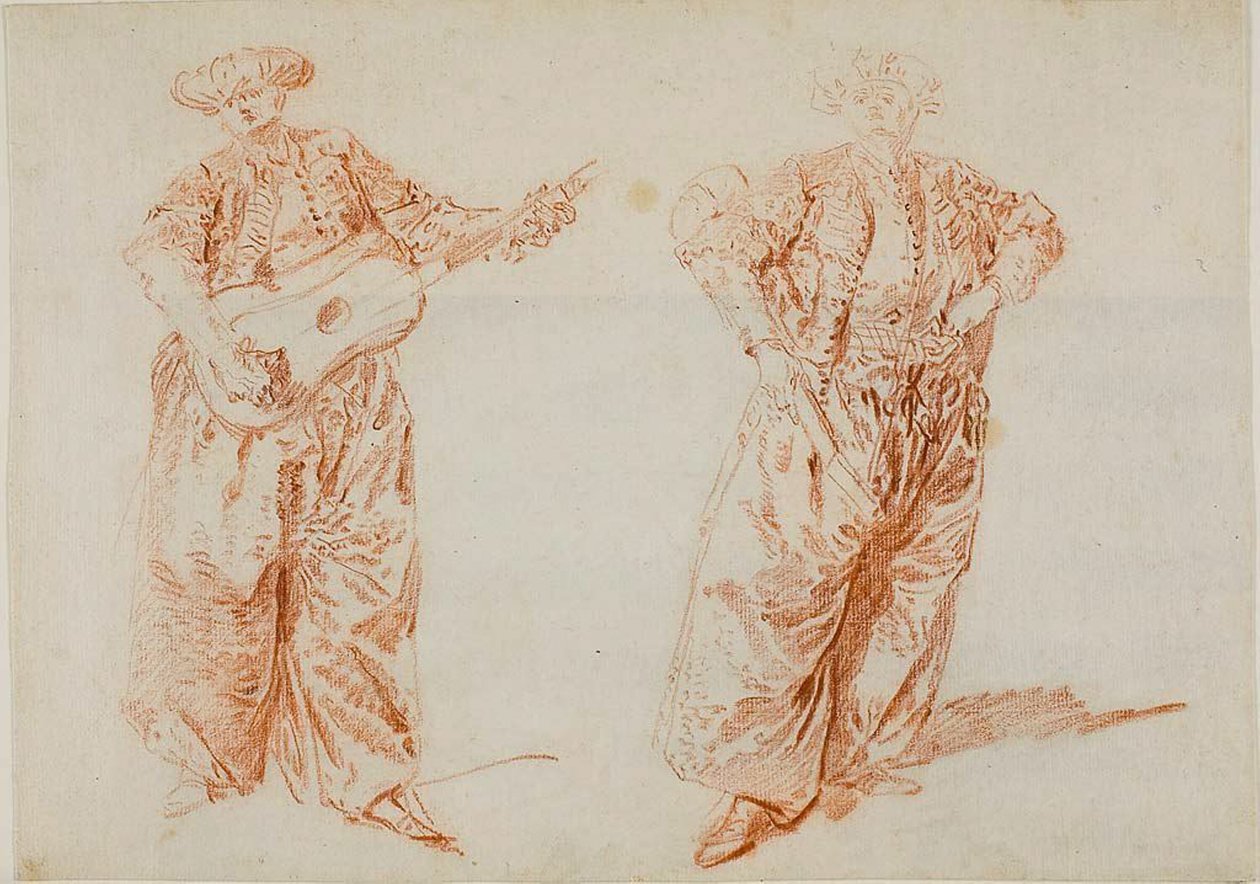 Twee studies van een gitarist in Turkse kleding door Nicolas Lancret
