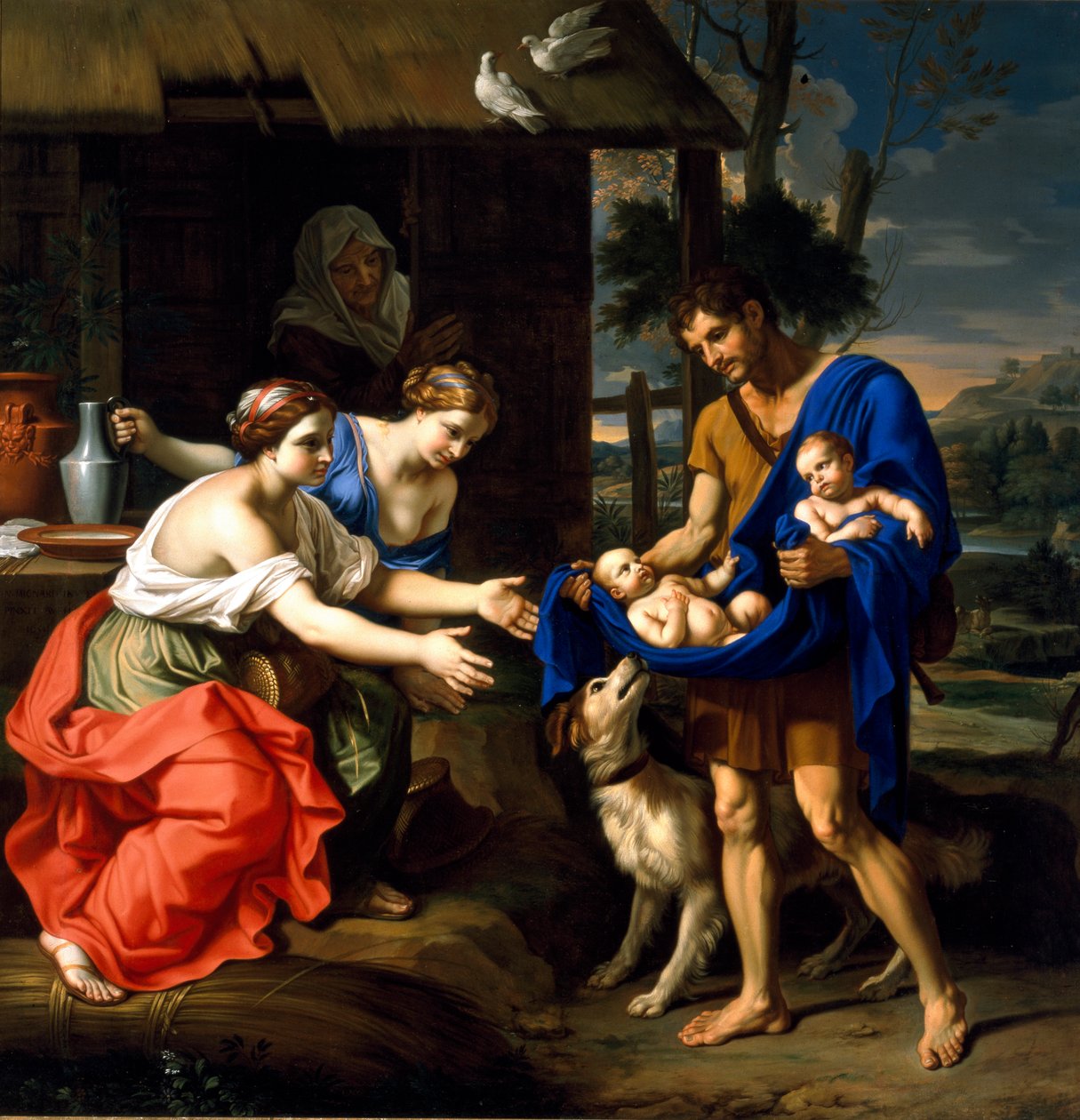 De herder Faustulus brengt Romulus en Remus naar zijn vrouw door Nicolas Mignard