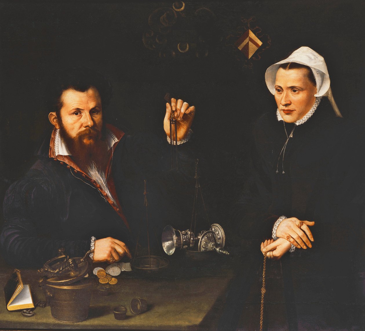Portret van een Essai-meester en zijn vrouw, halflang door Nicolas Neufchatel