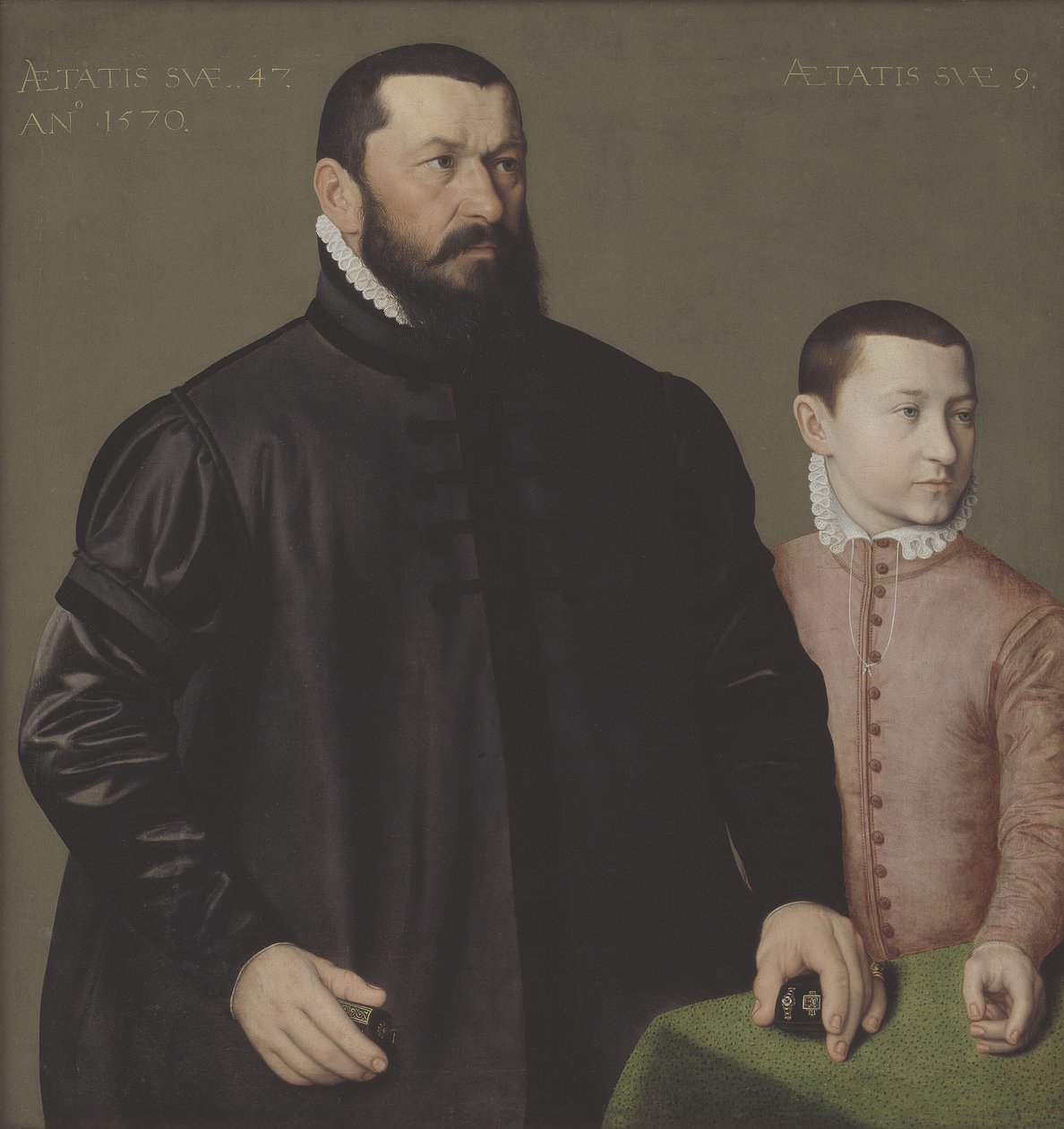 Portret van de Neurenbergse goudsmid Hans Lencker (1523-1585) en zijn 9-jarige zoon Elisius de Jongere door Nicolas Neufchatel