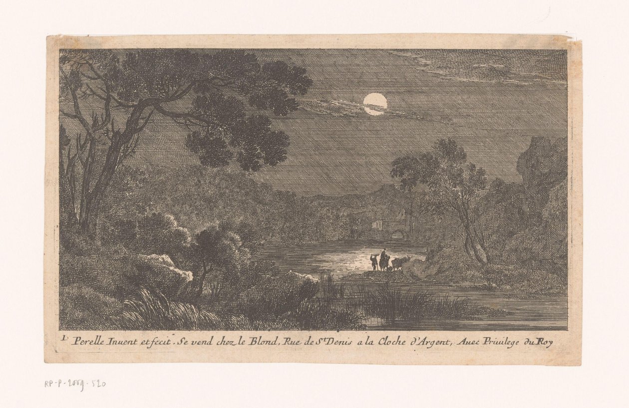 Landschap bij nacht met reizigers door Nicolas Perelle