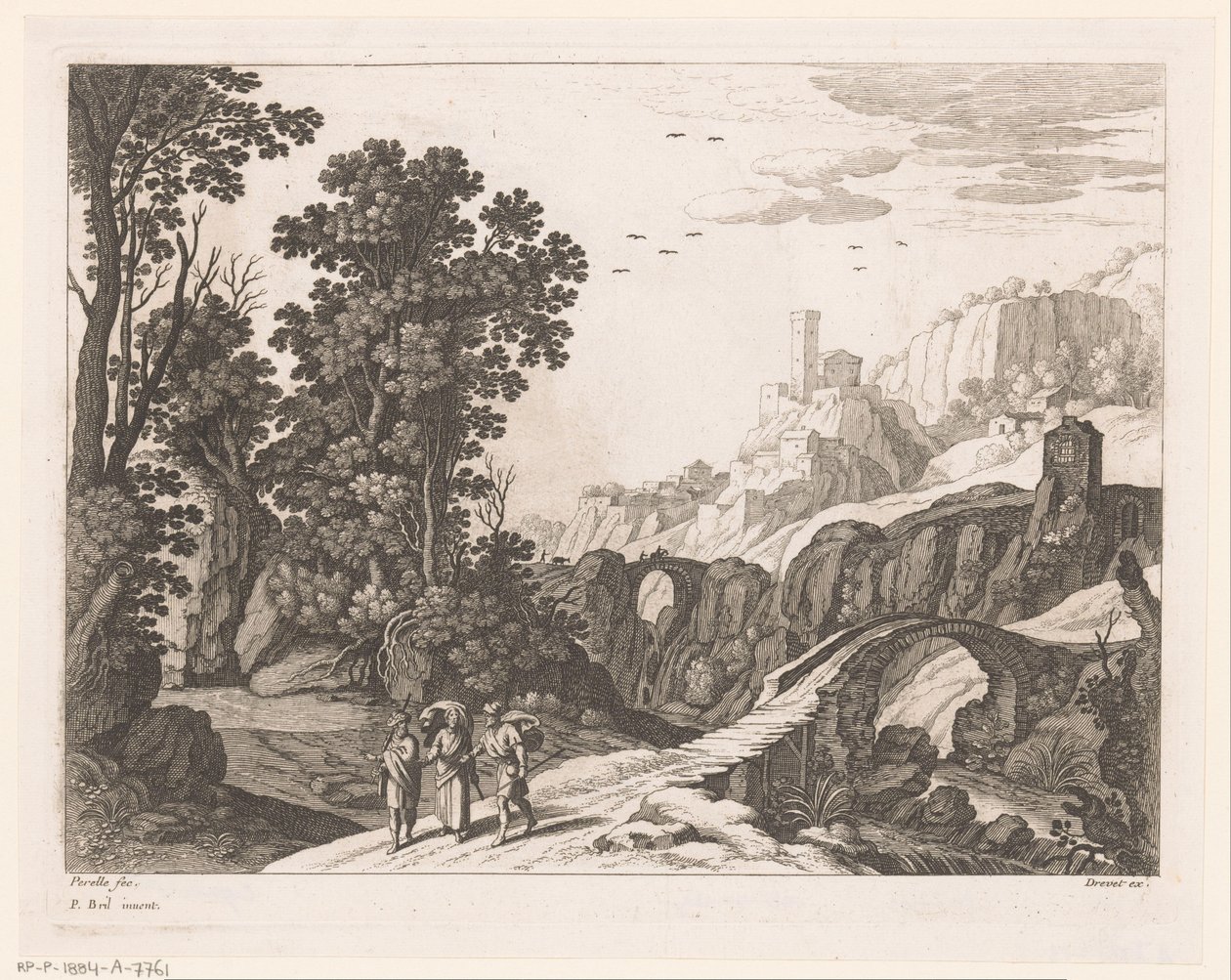 Landschap met Emmaüsgangers door Nicolas Perelle