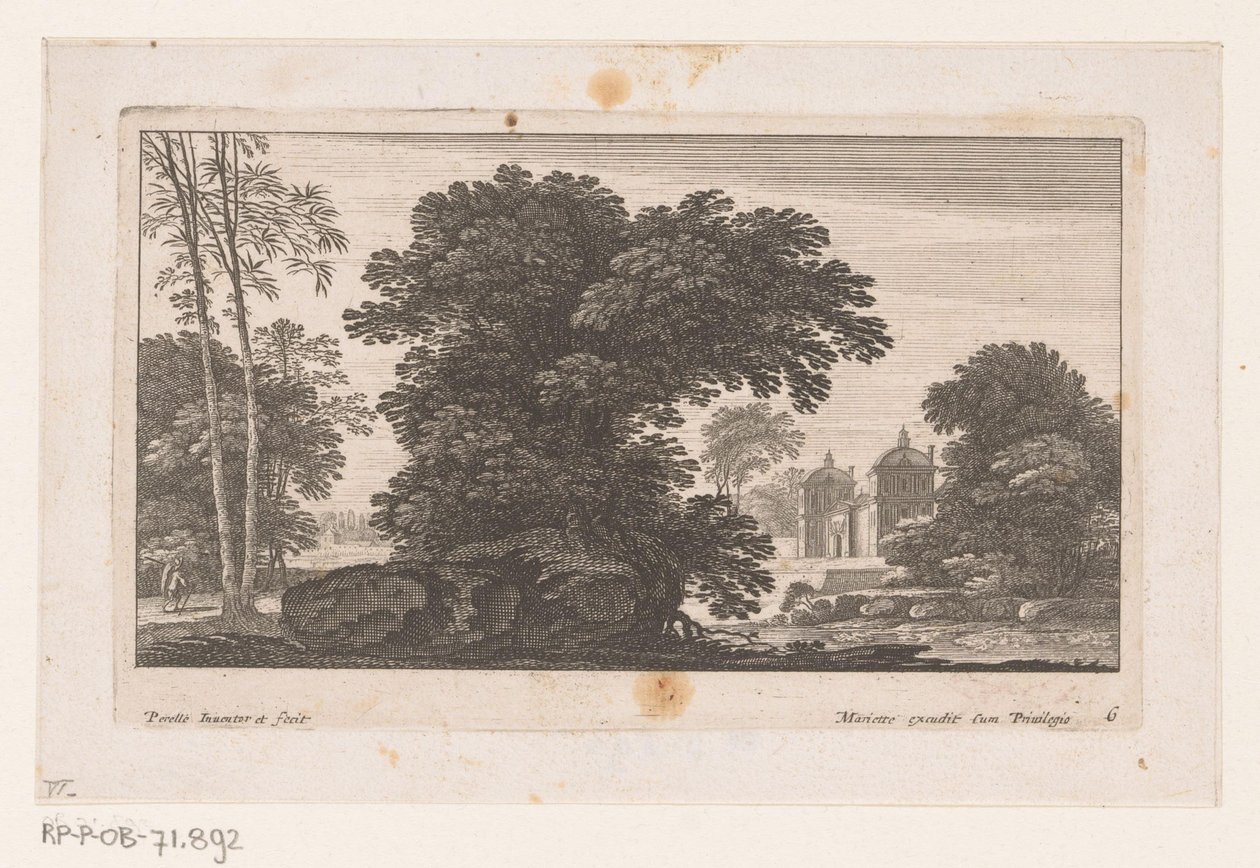Landschap met bomen en landhuis Landschappen (series title) door Nicolas Perelle