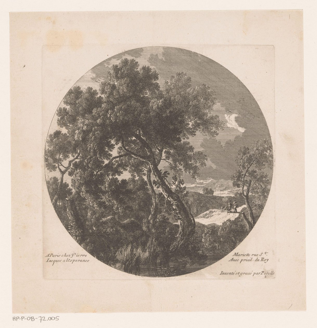 Landschap met bomen en twee herders bij kudde door Nicolas Perelle