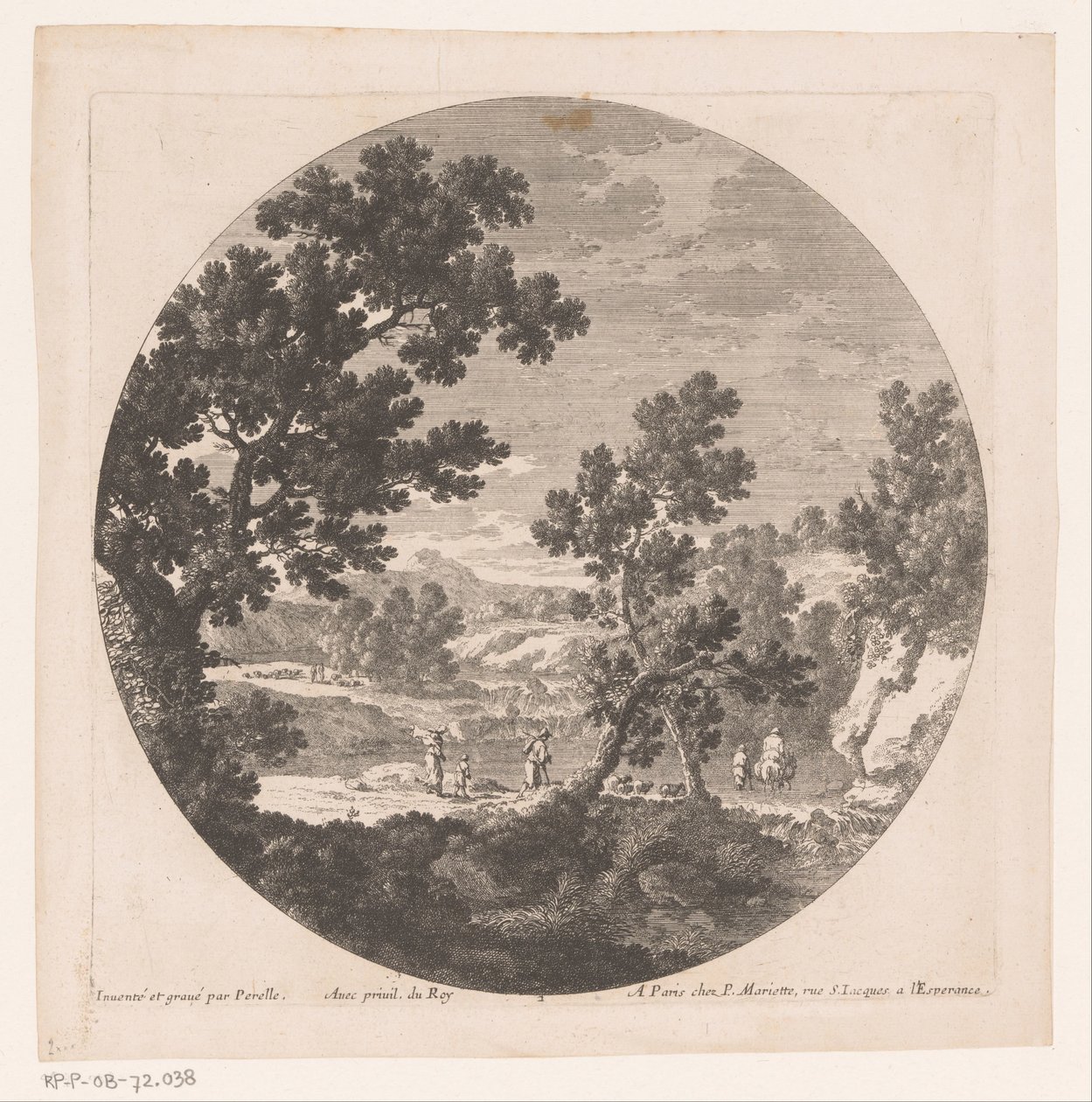Landschap met herders langs een rivier door Nicolas Perelle