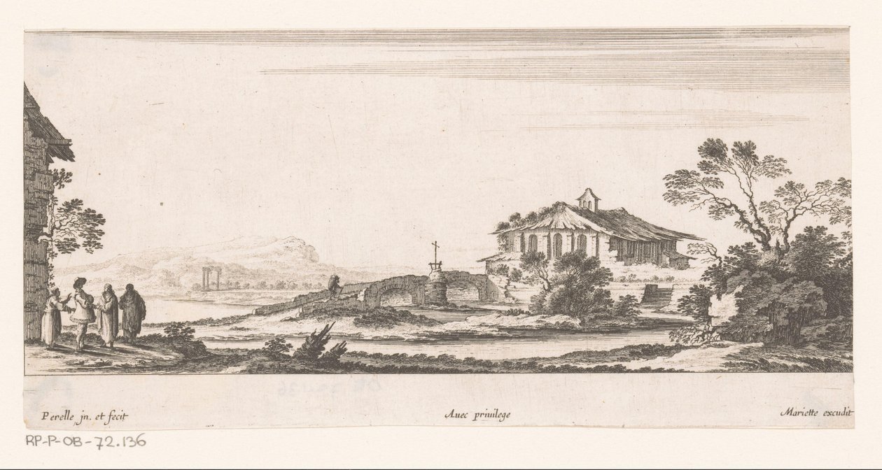 Landschap met kapel door Nicolas Perelle