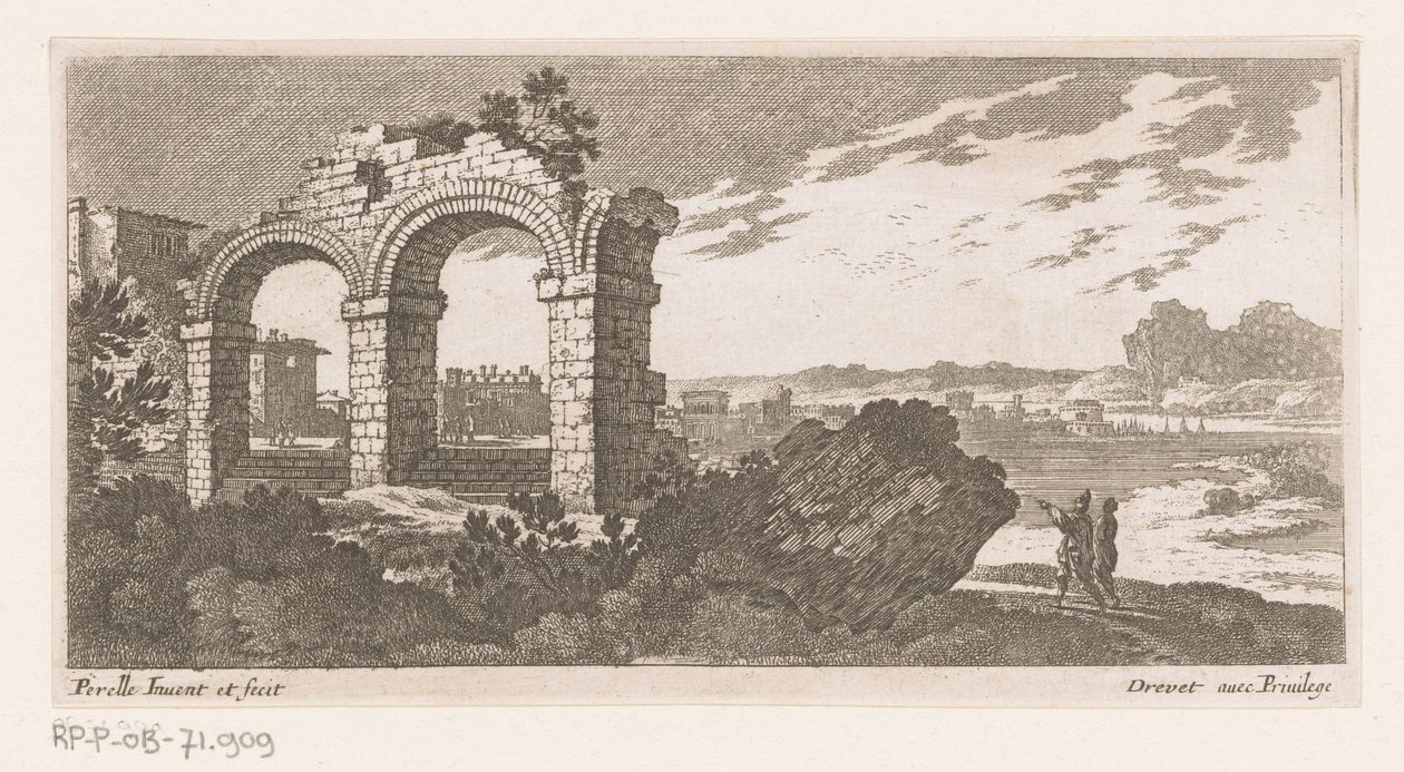 Landschap met ruïne met twee bogen door Nicolas Perelle