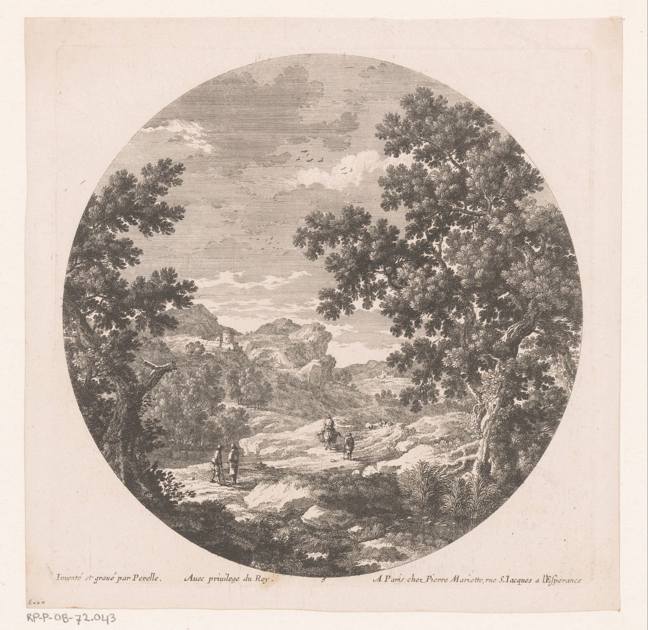 Landschap met wandelaars en lastdier door Nicolas Perelle